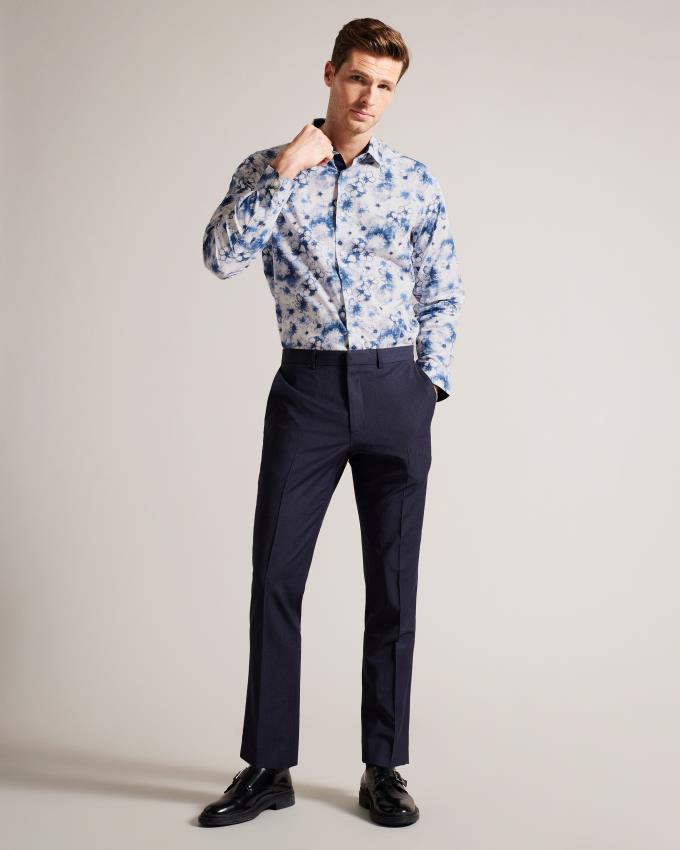 Chemises Ted Baker Watercolour Floral Long Sleeve Cotton Bleu Marine Homme | JFJ-30979697